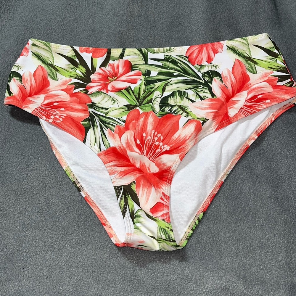 Women's Hibiscus‎ Floral Bikini High Waisted Swimsuit Bottoms 1XL NWOT